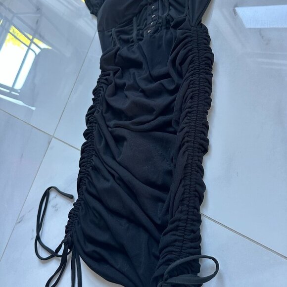 SHEIN | Black Corset Ruched Mini Dress | Small | Adjustable Tie Sides - Picture 5 of 16